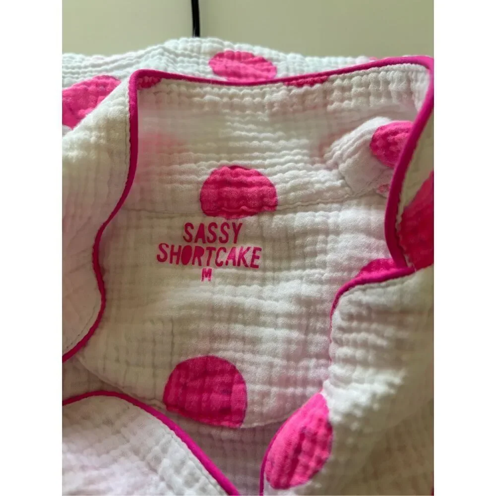 Sassy Shortcake Pink Polka Dot Gauze Pajama Top Button Front Medium